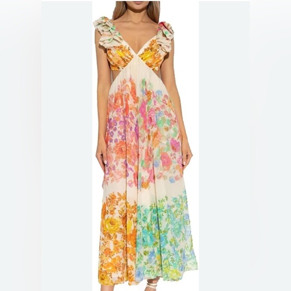 Ivory Floral Halter Style Backless Maxi Dress A43 - Picture 1 of 11